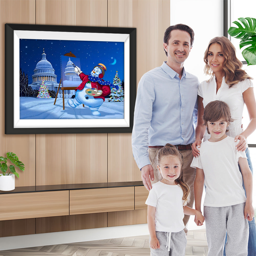 Weihnachten Schneemann Schloss Diamond Painting