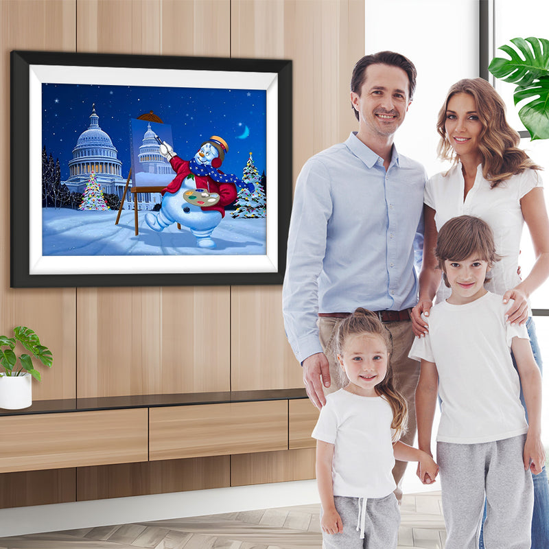 Weihnachten Schneemann Schloss Diamond Painting