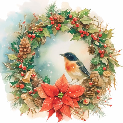 Weihnachten Vogel Kranz Diamond Painting