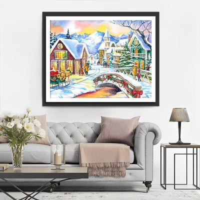 Weihnachtliche Schneestadt Diamond Painting