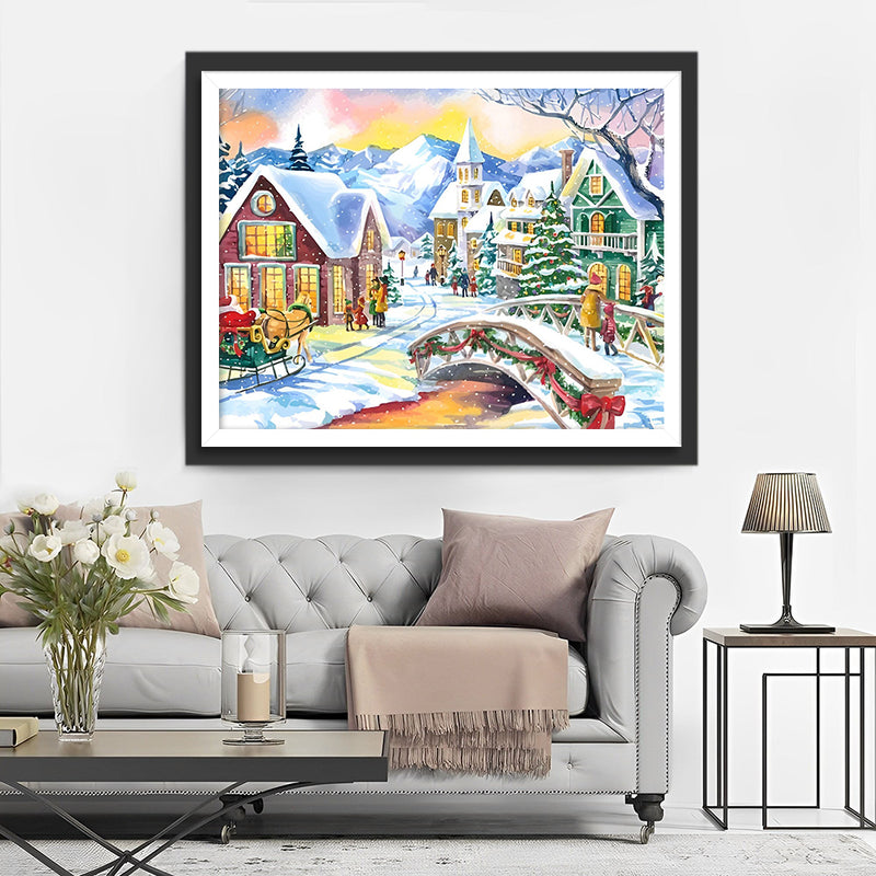 Weihnachtliche Schneestadt Diamond Painting