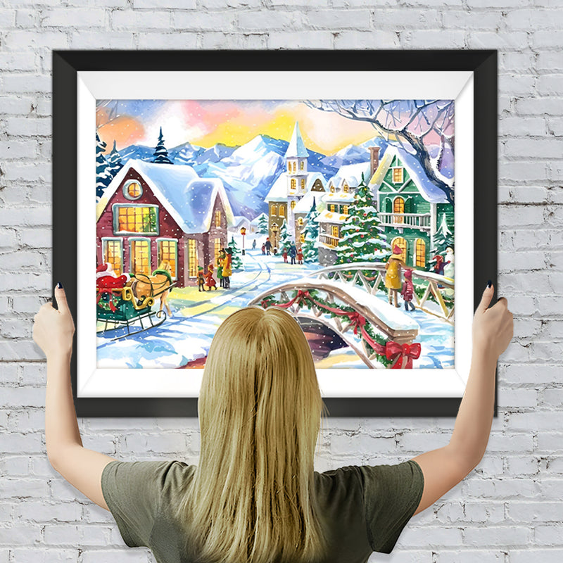 Weihnachtliche Schneestadt Diamond Painting