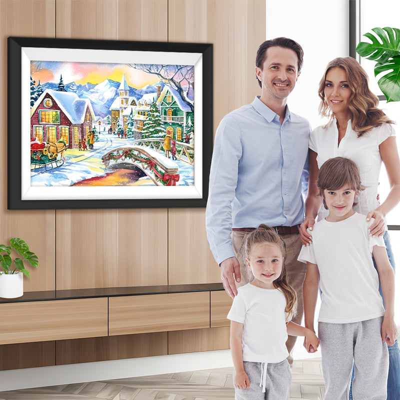 Weihnachtliche Schneestadt Diamond Painting