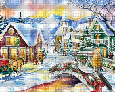 Weihnachtliche Schneestadt Diamond Painting