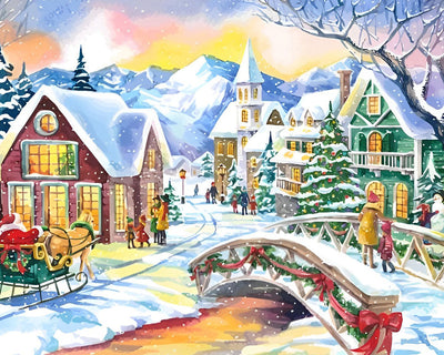 Weihnachtliche Schneestadt Diamond Painting