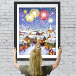 Weihnachtliche Stadt mit Feuerwerk Diamond Painting