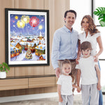 Weihnachtliche Stadt mit Feuerwerk Diamond Painting