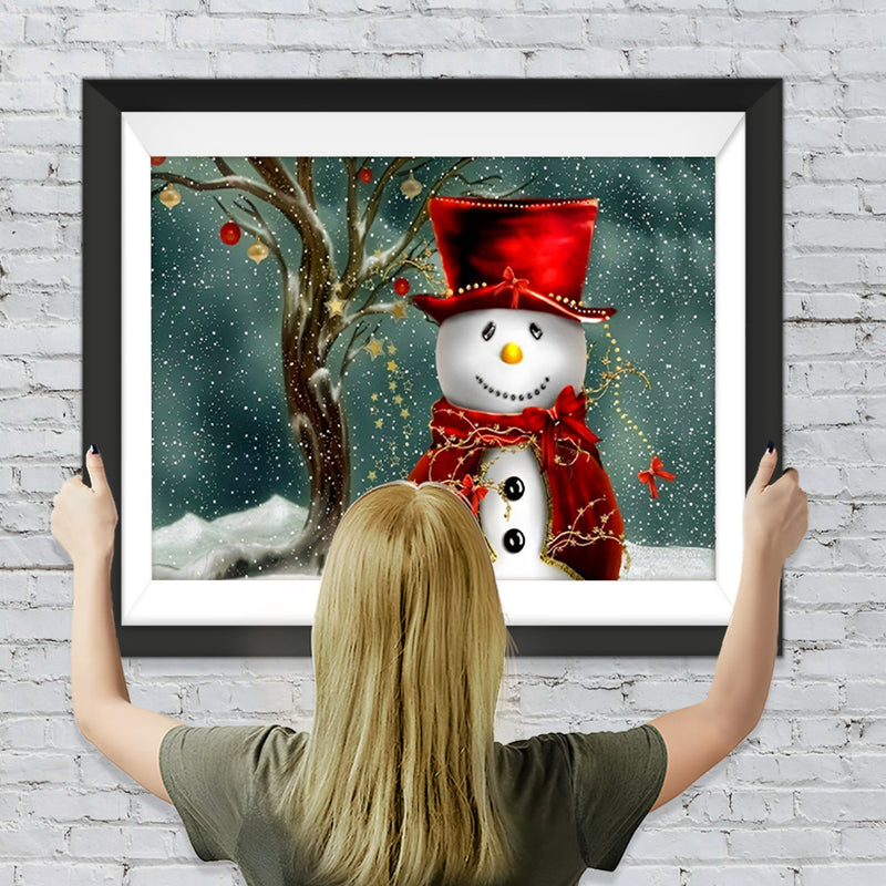 Weihnachtlicher Schneemann mit rotem Hut Diamond Painting