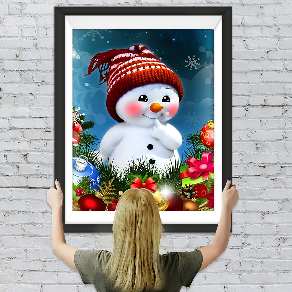 Weihnachtlicher Schneemann mit rotem Hut und Glocke Diamond Painting