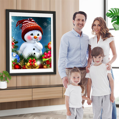 Weihnachtlicher Schneemann mit rotem Hut und Glocke Diamond Painting