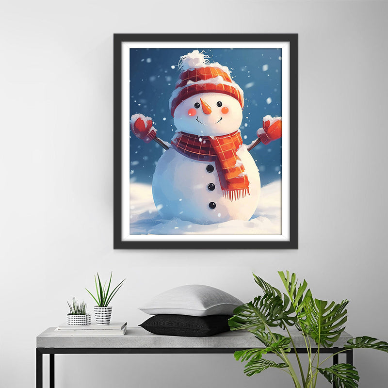 Weihnachtlicher Schneemann mit Roter Mütze und Schal Diamond Painting