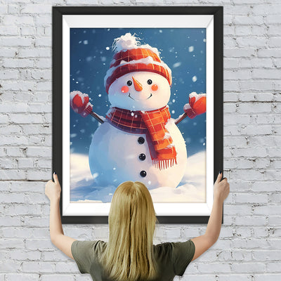 Weihnachtlicher Schneemann mit Roter Mütze und Schal Diamond Painting