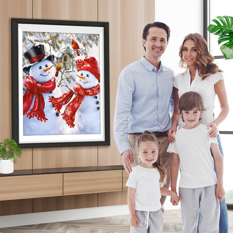 Weihnachtlicher Schneemann mit Schal und Vögel Diamond Painting