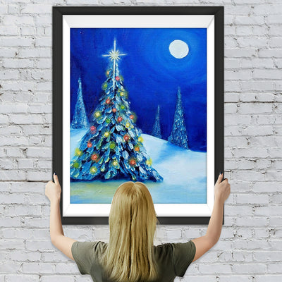 Weihnachtsbaum in der dunkelblauen Nacht Diamond Painting