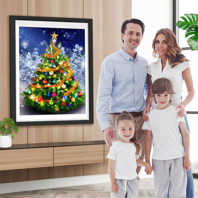 Weihnachtsbaum in der Schneenacht Diamond Painting