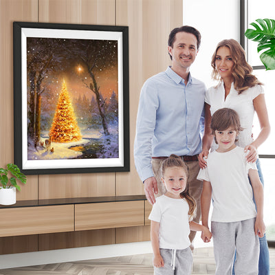 Weihnachtsbaum mit Licht im Wald Diamond Painting