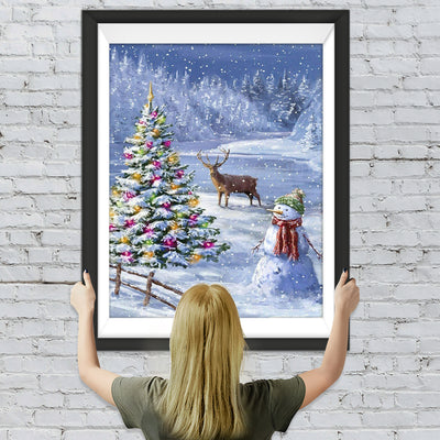 Weihnachtsbaum Schneemann Rentier Diamond Painting