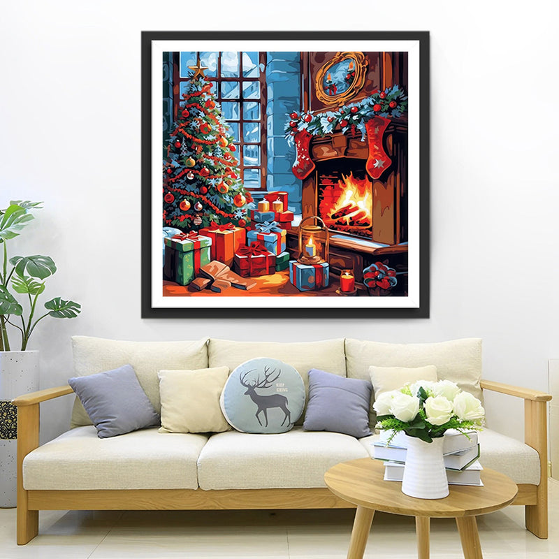 Weihnachtsbaum umringt von Geschenken Diamond Painting