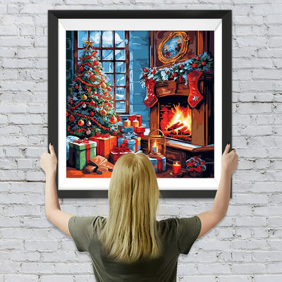 Weihnachtsbaum umringt von Geschenken Diamond Painting