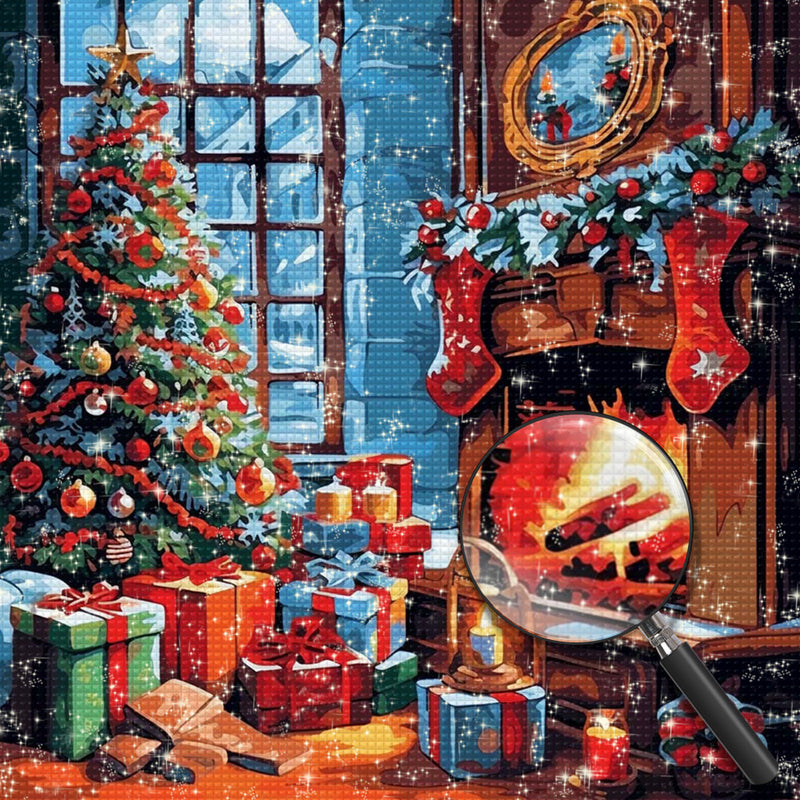 Weihnachtsbaum umringt von Geschenken Diamond Painting