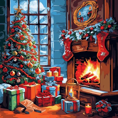 Weihnachtsbaum umringt von Geschenken Diamond Painting