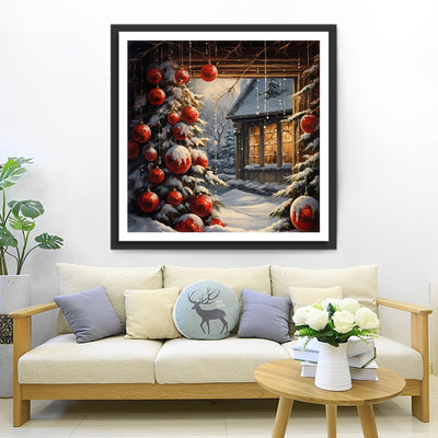 Weihnachtsbaum und Blockhaus Diamond Painting