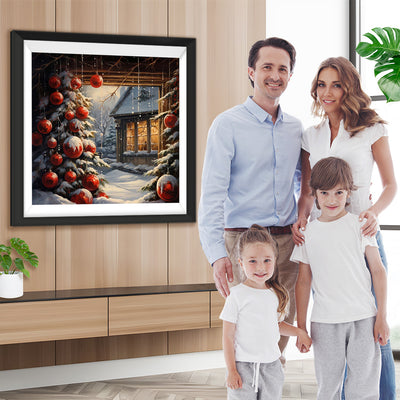 Weihnachtsbaum und Blockhaus Diamond Painting