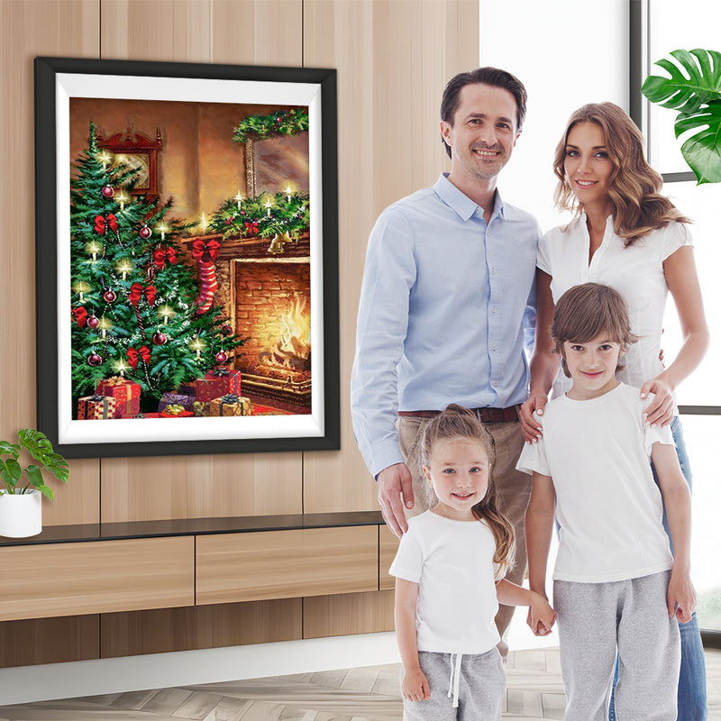 Weihnachtsbaum und Geschenke am Kamin Diamond Painting