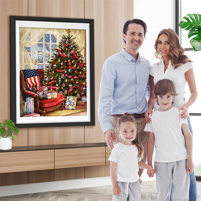 Weihnachtsbaum und Geschenke im Haus Diamond Painting