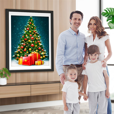 Weihnachtsbaum und Geschenke im Schnee Diamond Painting