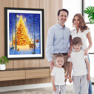 Weihnachtsbaum und Tiere im Wald Diamond Painting