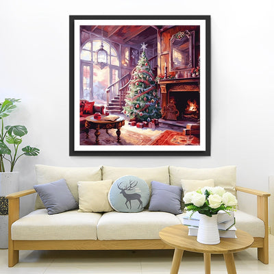 Weihnachtsbaum vor dem Kamin Diamond Painting