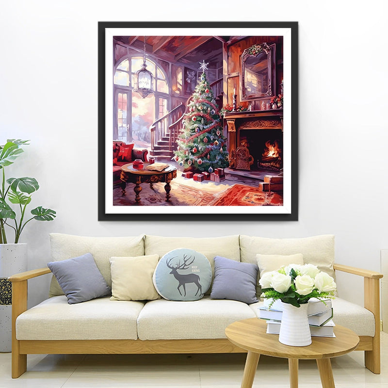 Weihnachtsbaum vor dem Kamin Diamond Painting