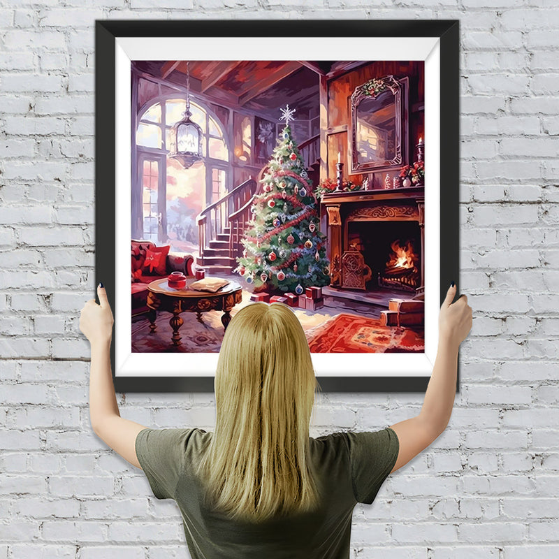 Weihnachtsbaum vor dem Kamin Diamond Painting