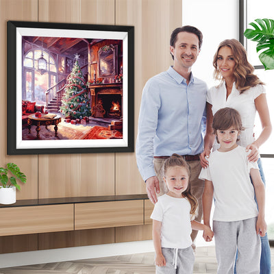 Weihnachtsbaum vor dem Kamin Diamond Painting