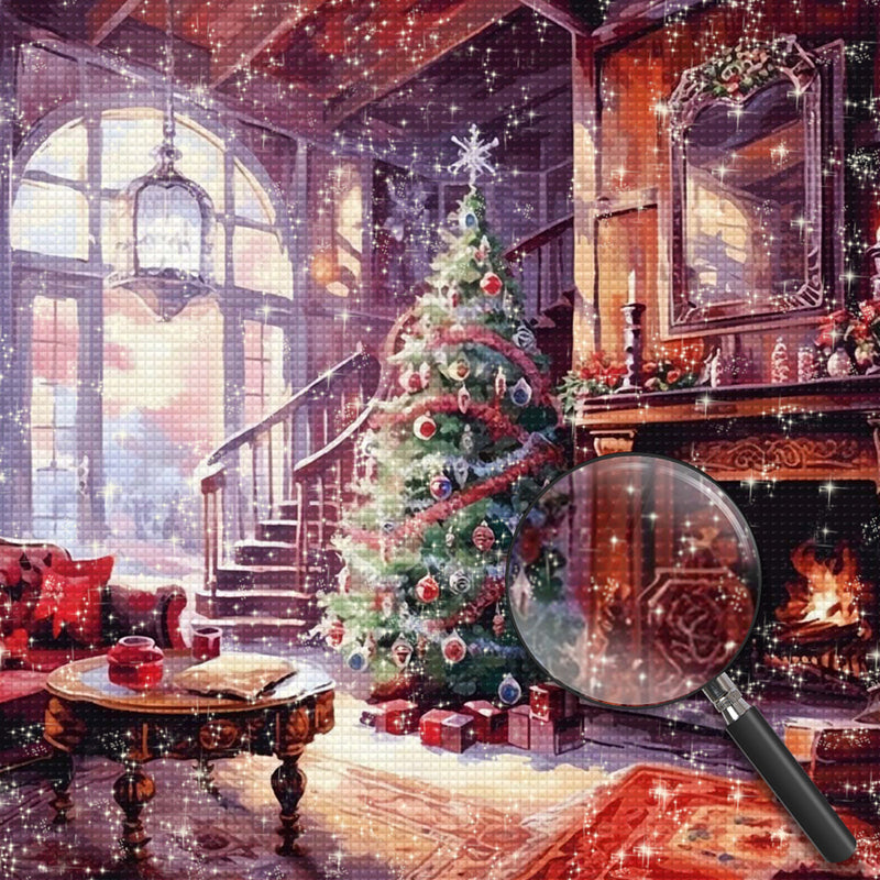 Weihnachtsbaum vor dem Kamin Diamond Painting