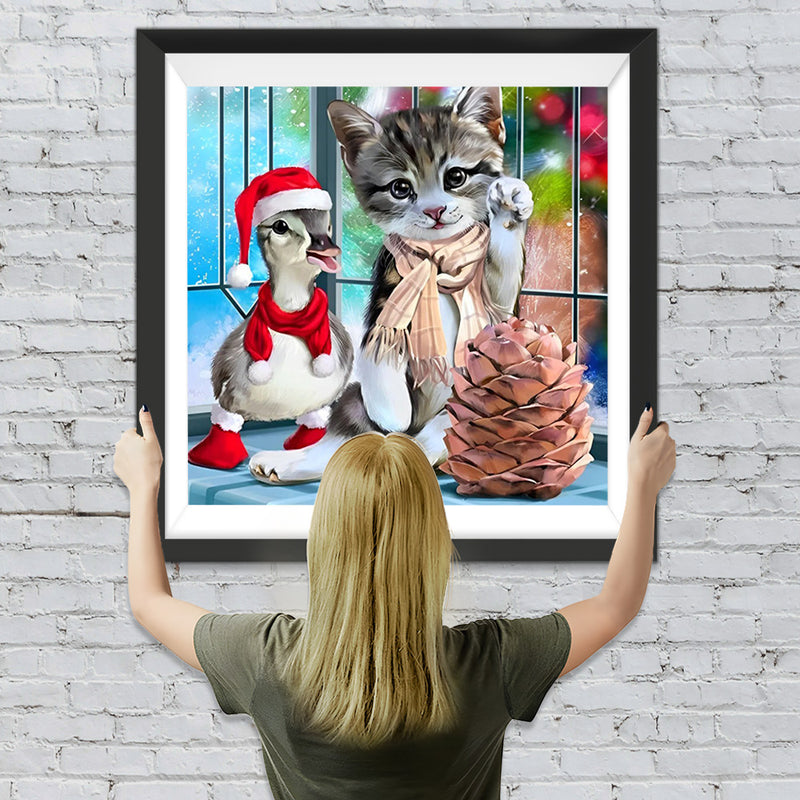 Weihnachtsente und Katze Diamond Painting