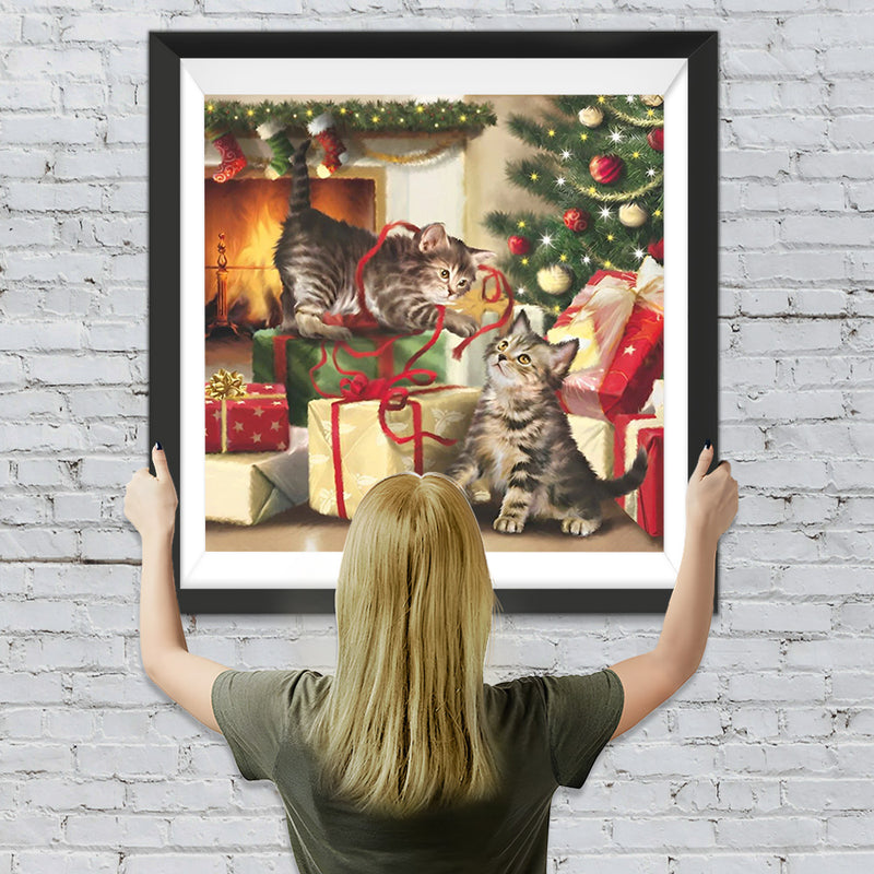 Weihnachtsgeschenke auspackende Katzen Diamond Painting