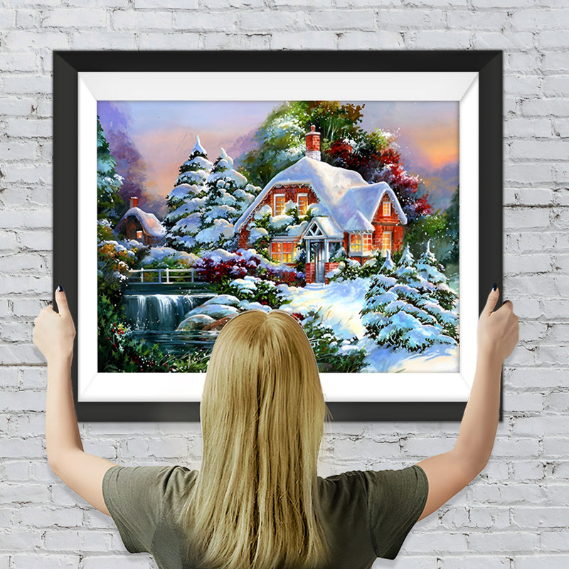 Weihnachtshütte im Wald Diamond Painting