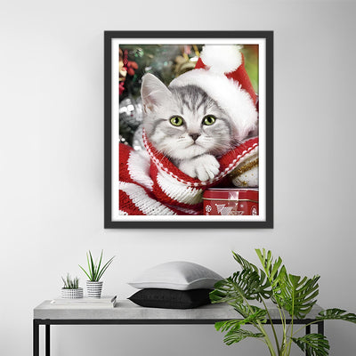 Weihnachtskätzchen mit Hut Diamond Painting