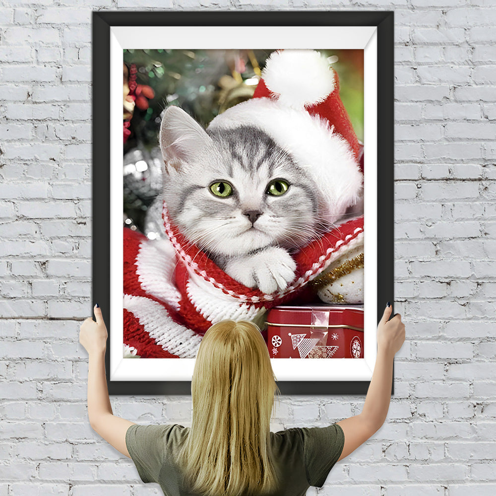 Weihnachtskätzchen mit Hut Diamond Painting