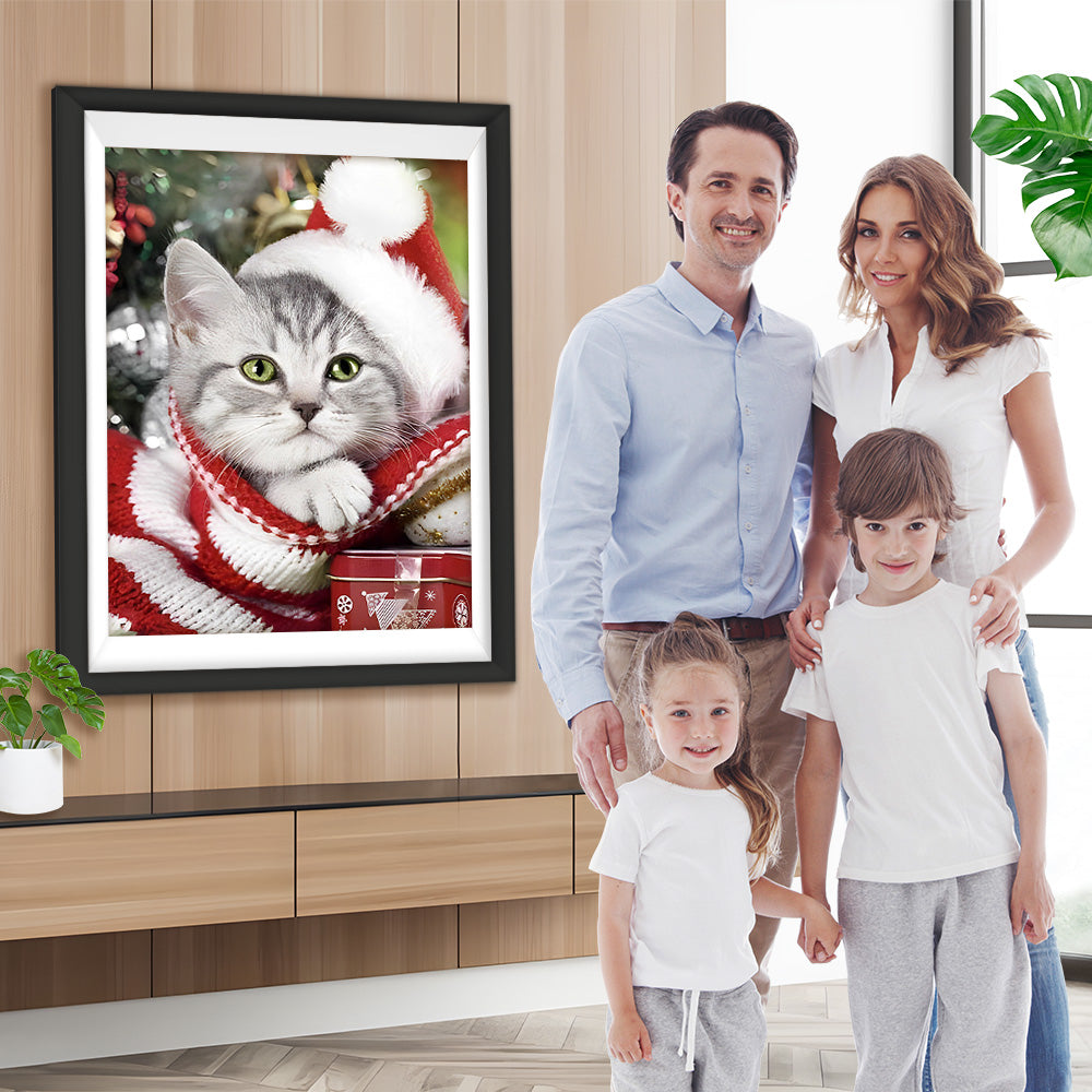 Weihnachtskätzchen mit Hut Diamond Painting