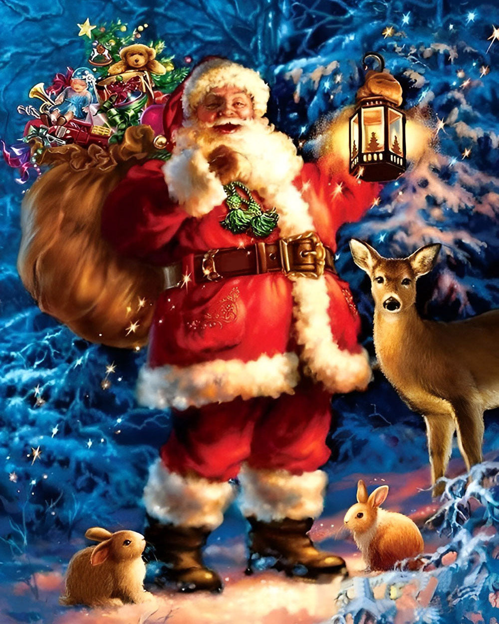 Weihnachtsmann, Hase und Elch Diamond Painting