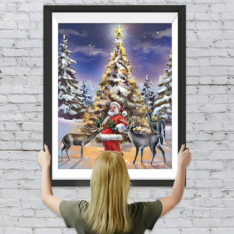 Weihnachtsmann Hirsche Weihnachtsbaum Diamond Painting