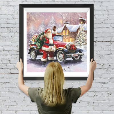 Weihnachtsmann mit dem Auto voller Geschenke Diamond Painting