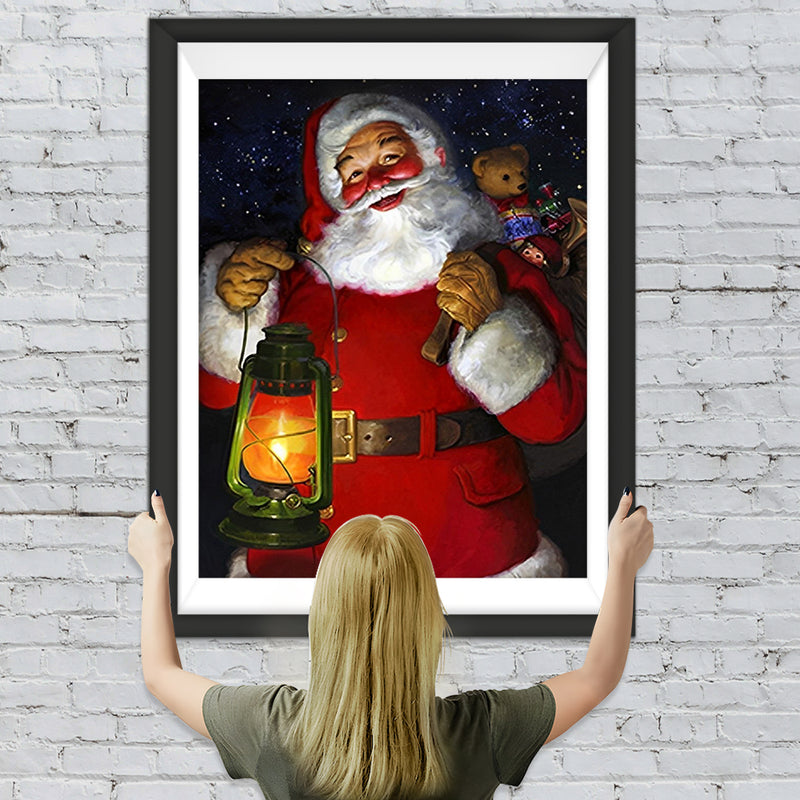 Weihnachtsmann mit einer Lampe in der Nacht Diamond Painting