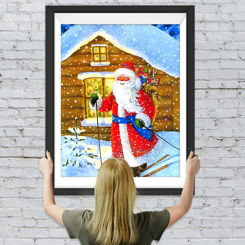 Weihnachtsmann mit Geschenken im Schnee Diamond Painting