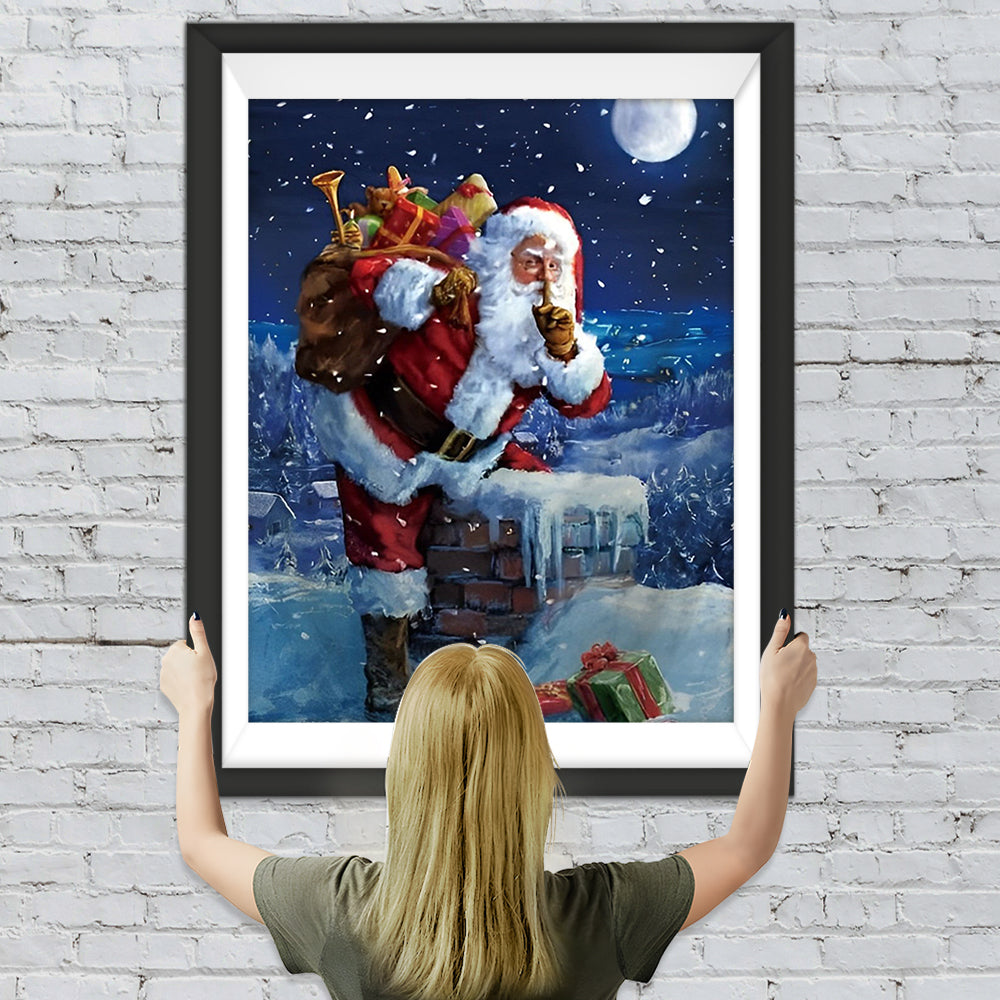 Weihnachtsmann mit Geschenken in der Nacht Diamond Painting