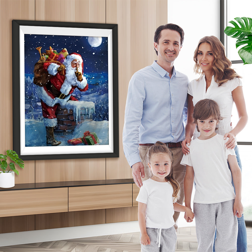 Weihnachtsmann mit Geschenken in der Nacht Diamond Painting