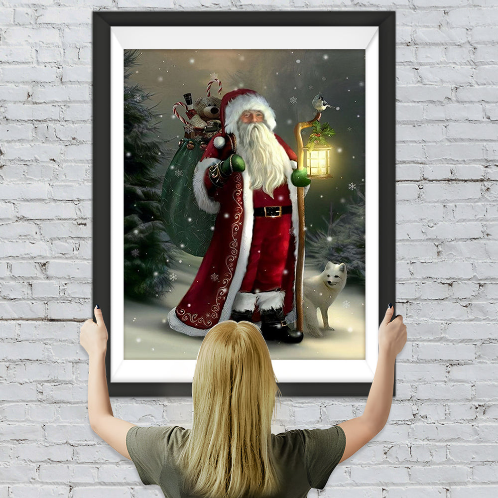 Weihnachtsmann mit Geschenken und Fuchs Diamond Painting